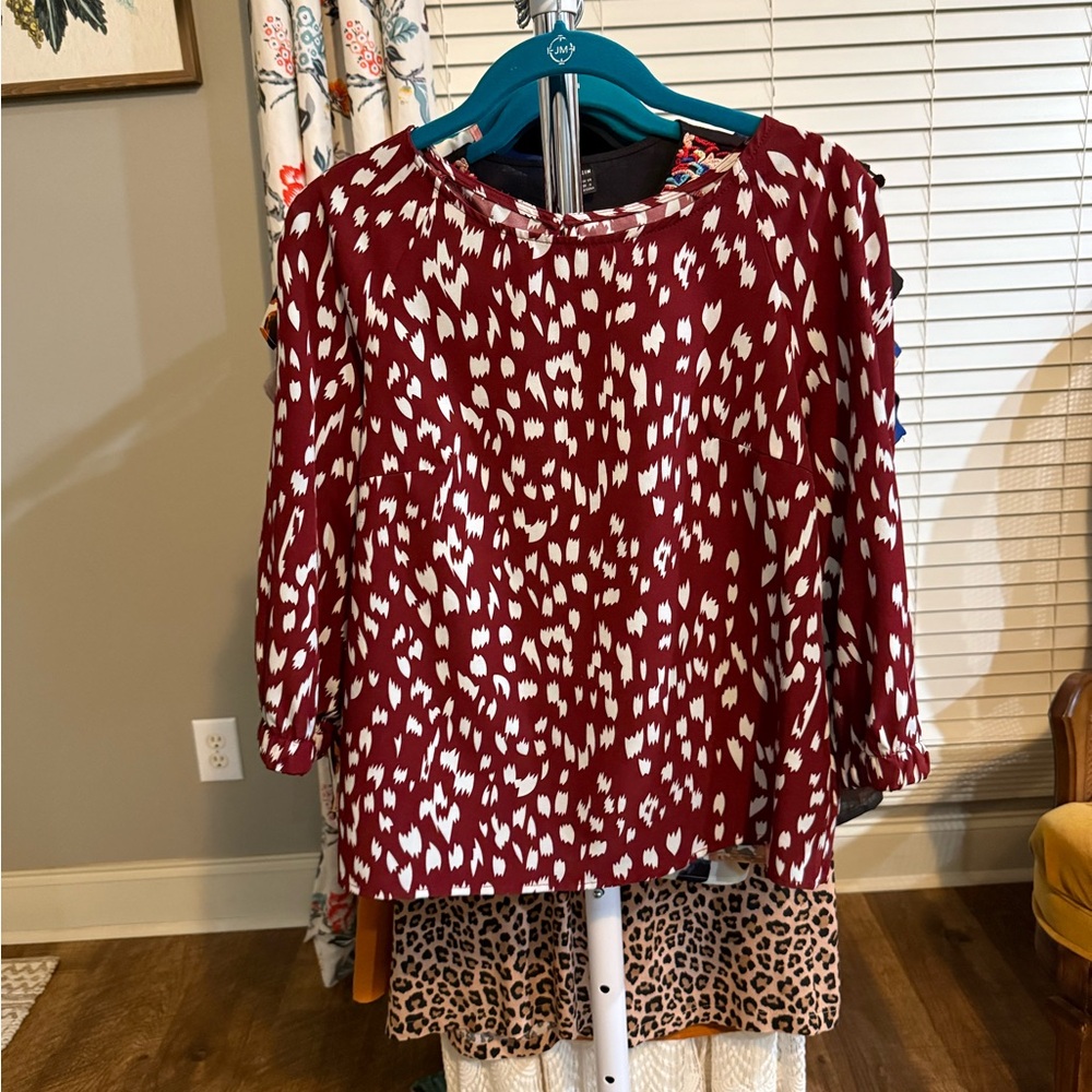 SHEIN Red Boxy Blouse with White Accents